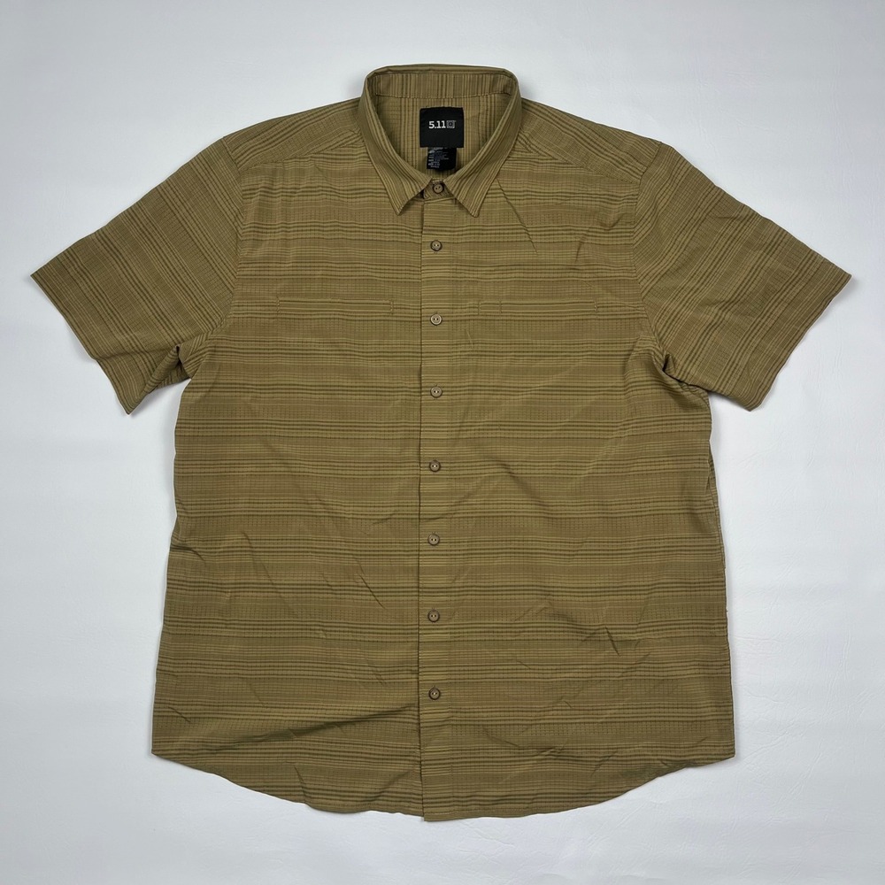 5.11 Tactical Ellis Shirt Mens L Brown Olive Short Sleeve Ripstop